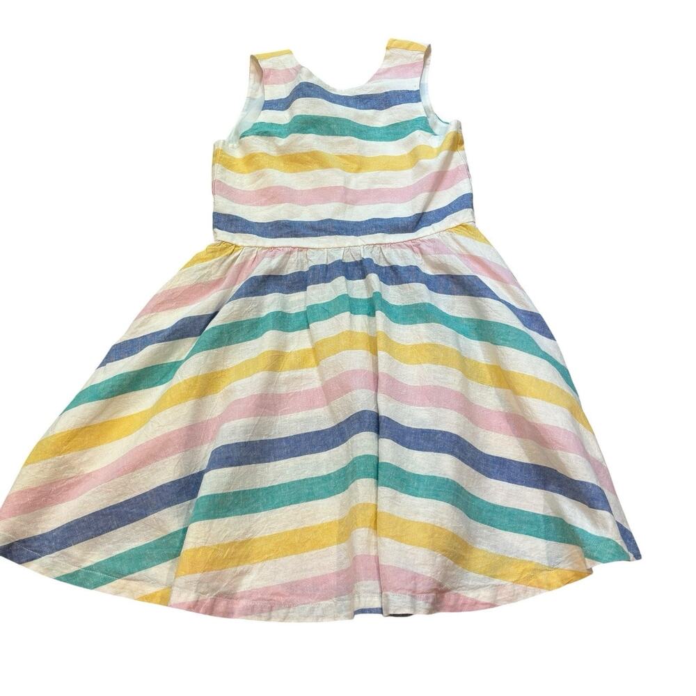 Tea Collection Linen Blend Pastel Stripe Pockets Sleeveless Dress Bow Girls 8